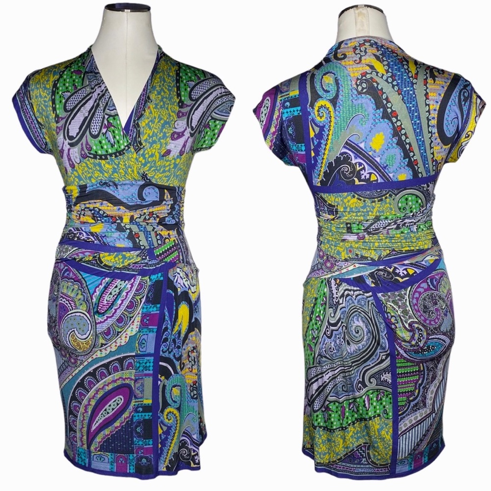Etro Multicolor Abstract Paisley Print Faux Wrap Dress